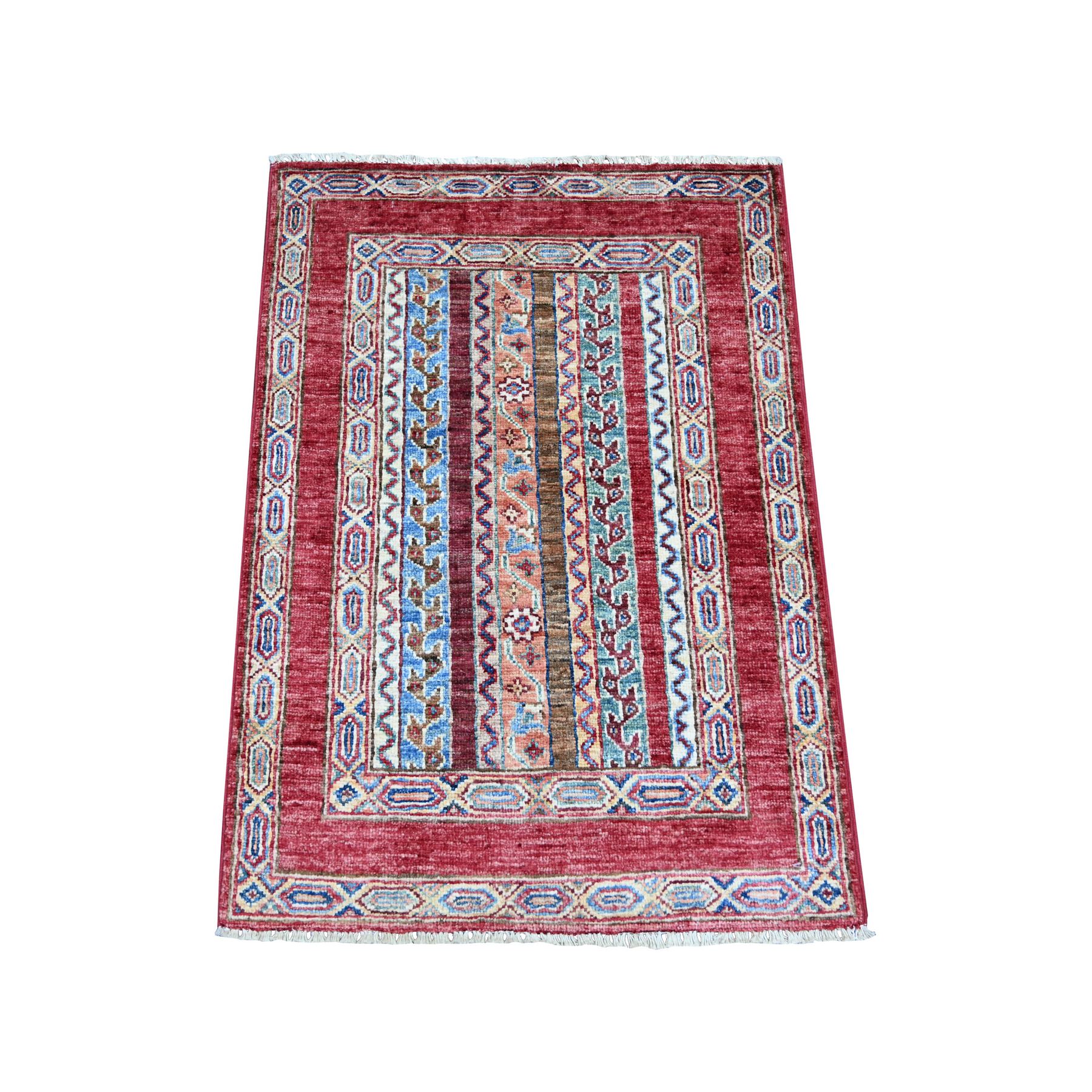Savvy Red, Afghan Super Kazak with Shawl Design, Hand Knotted, Soft Wool, Vegetable Dyes, Sample, Mat, Oriental Rug
